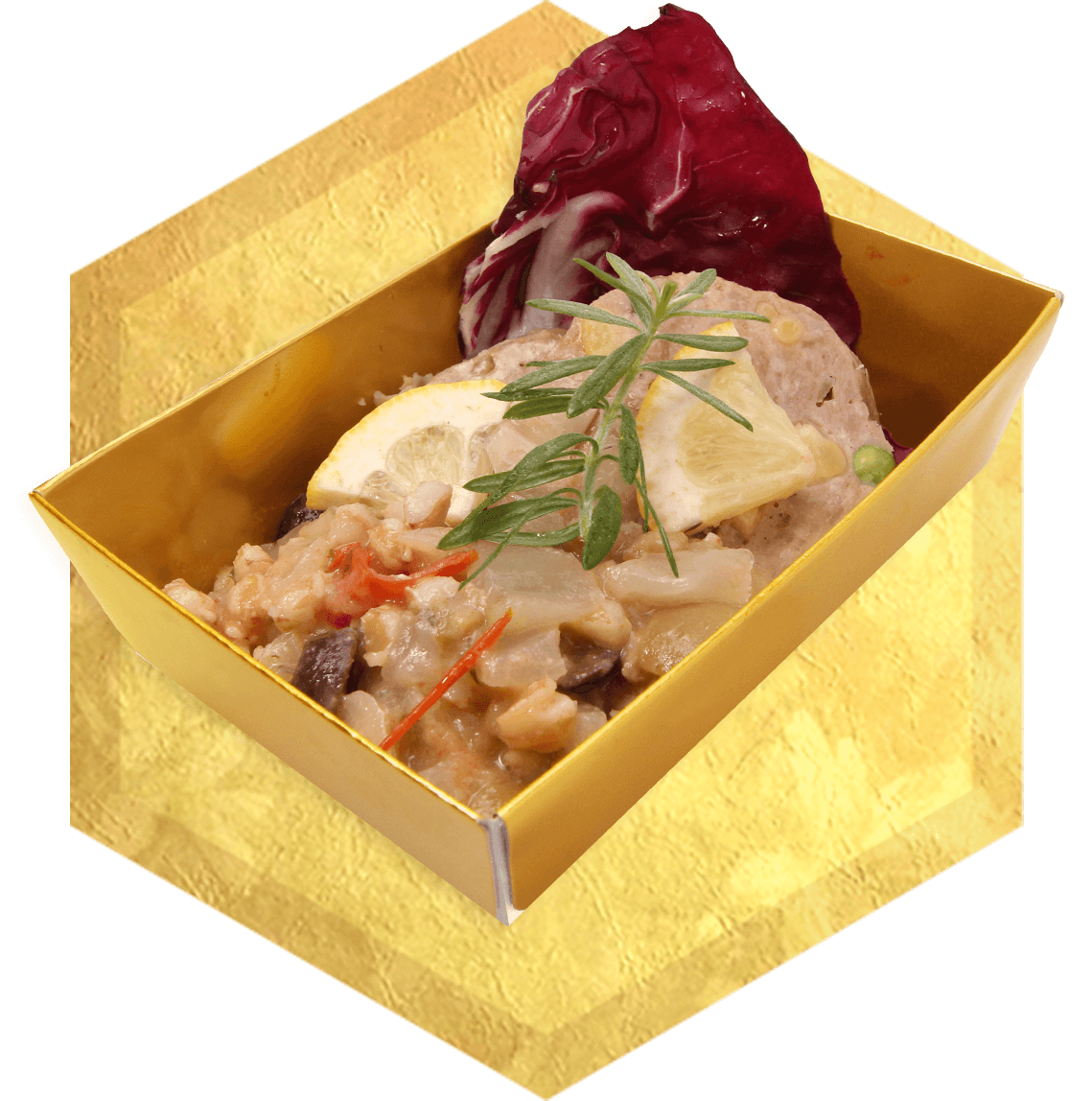 仔羊肉と豆のテリーヌ～麦とオリーブの煮込み添え～